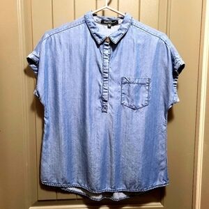 Velvet Heart Denim Chambray Shirt Half Button Down Loose Fit Medium Wash Blue XS